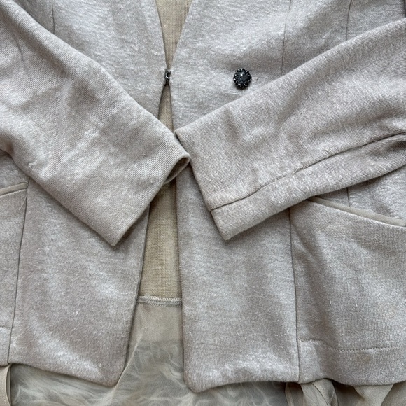 Max Studio 2 Ply Cashmere Beige sheer Panel High-Low Jacket - Picture 9 of 11